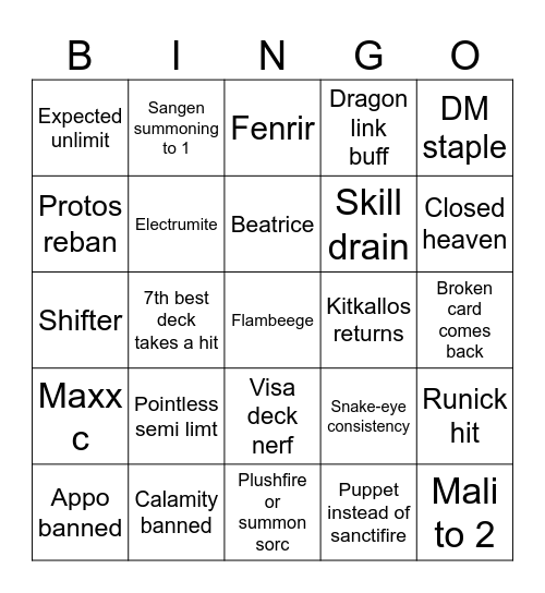 Banlist Bingo Card