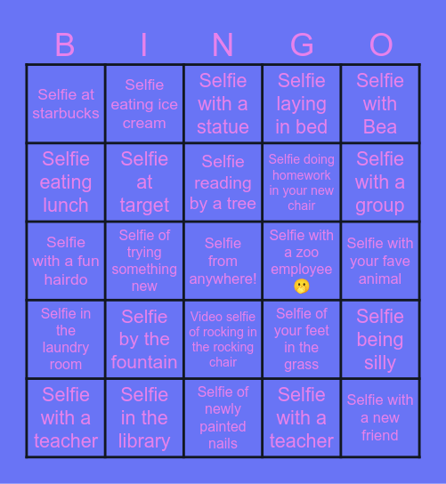 Selfie bingo Card