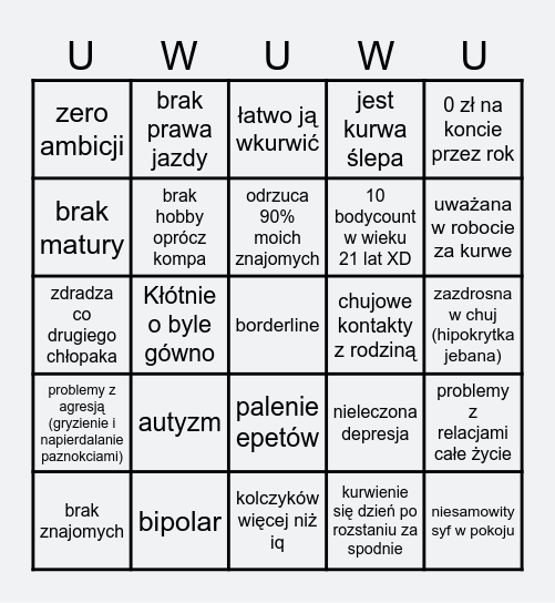 Bingo ciekawe kogo XD Bingo Card