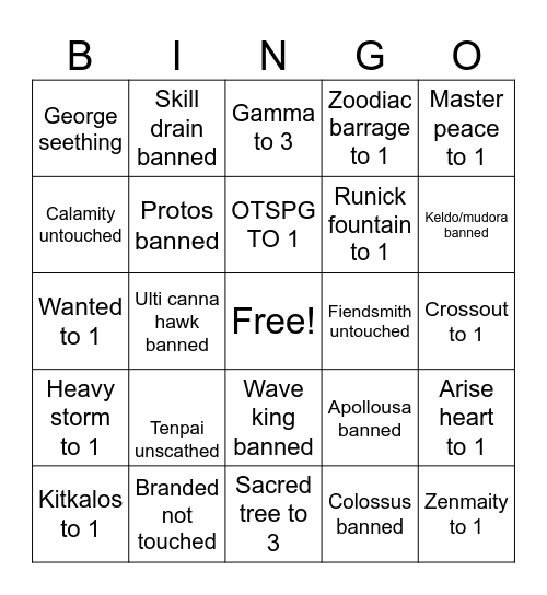 Banlist Bingo Card