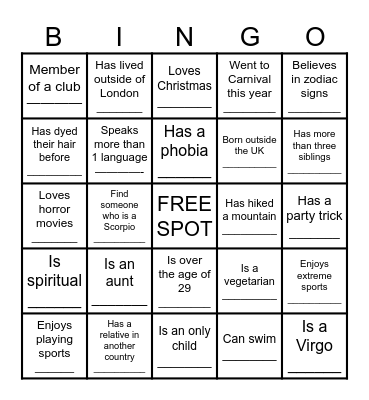 I Know U Bingo Card