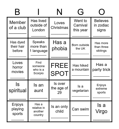 I Know U Bingo Card