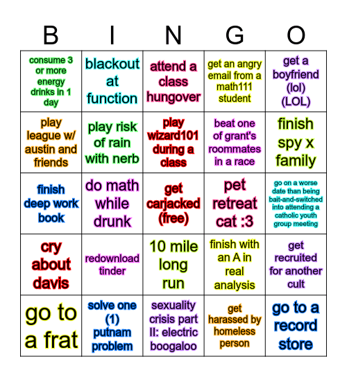 failure loser core semester 5 bingo Card