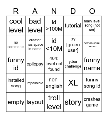 random gd levels bingo Card