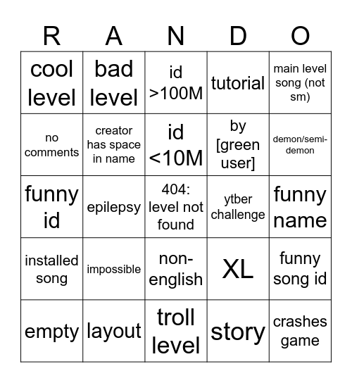 random gd levels bingo Card