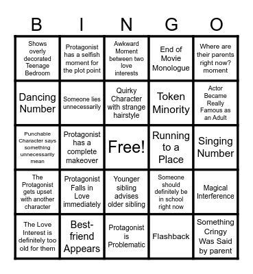 Disney Channel Original Movie Bingo Card