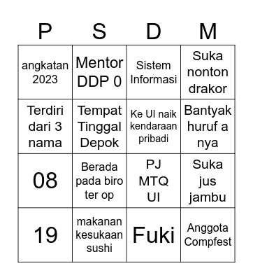 Soal Pertama Bingo Card