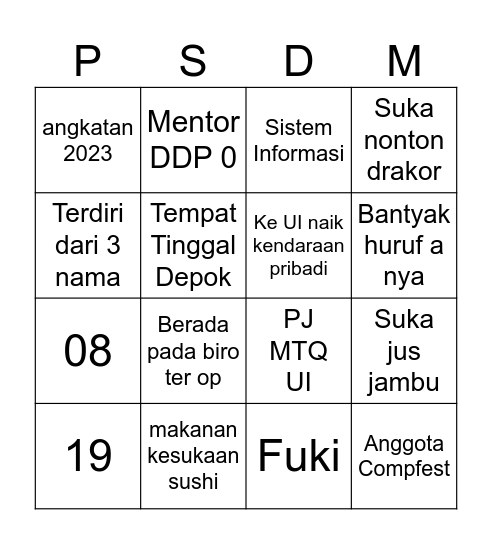 Soal Pertama Bingo Card