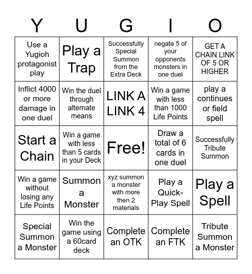 Yu-Gi-Oh! Bingo Card