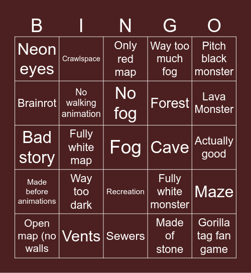 Grab horror bingo Card