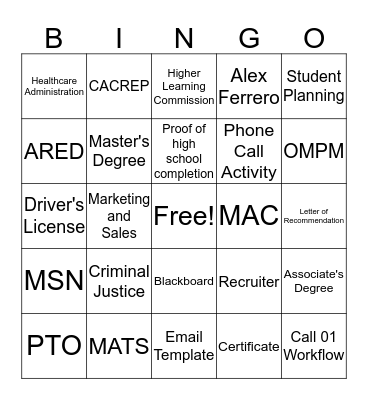 Week 2 Bingo! Bingo Card