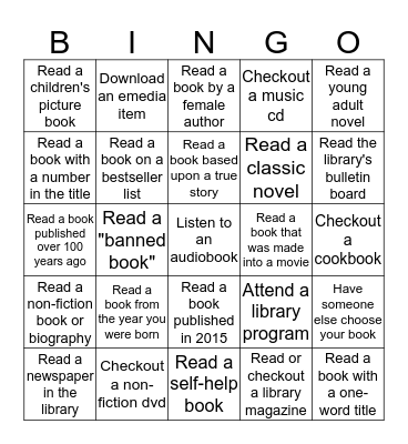 Laughlin Library Adult Summer Reading Bingo Card
