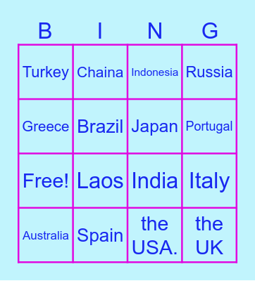 Country1 Bingo Card