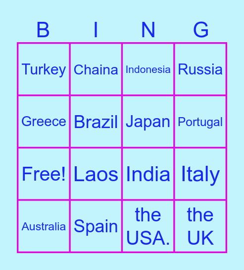 Country1 Bingo Card