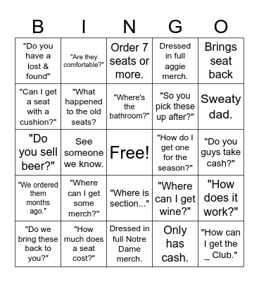 Dreamseat Customer Bingo Card