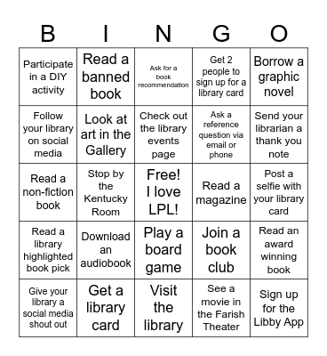 Library Card Sign-Up Month Bingo Card