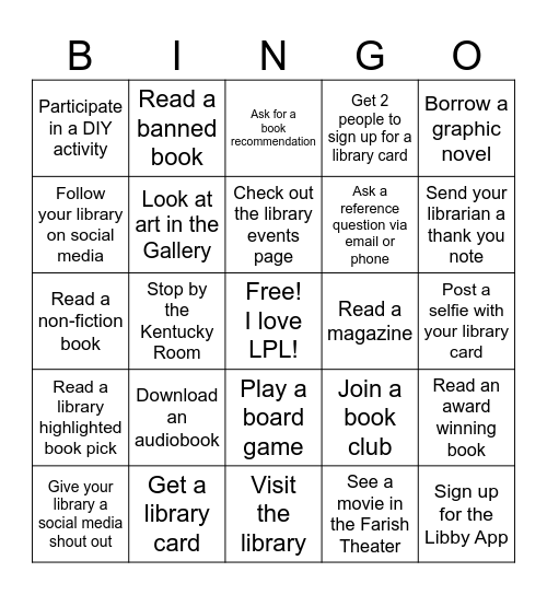 Library Card Sign-Up Month Bingo Card