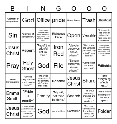 Sunday School September 1, 2024 Bingo Card