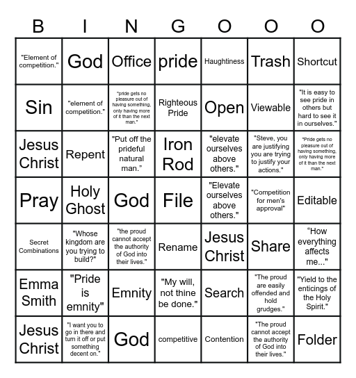 Sunday School September 1, 2024 Bingo Card