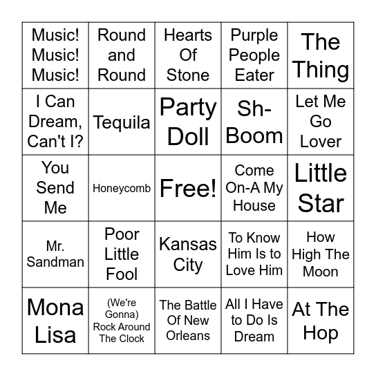 Round 1 - 1950's Classics Bingo Card