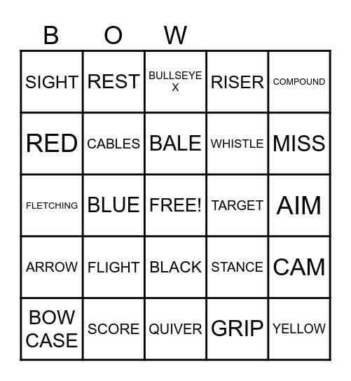 Archery Bingo Card