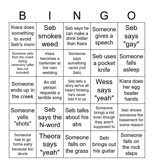 Seb & Kiara Wedding Bingo Card