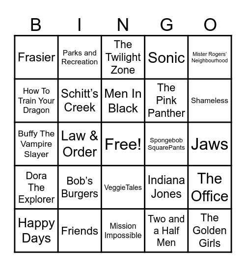 Theme Songs Bingo Card