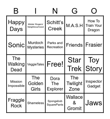 Theme Songs Bingo Card