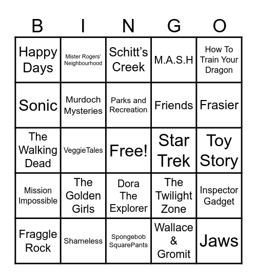 Theme Songs Bingo Card