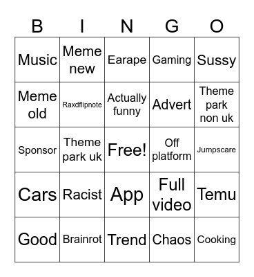 Youtube shorts bingo Card