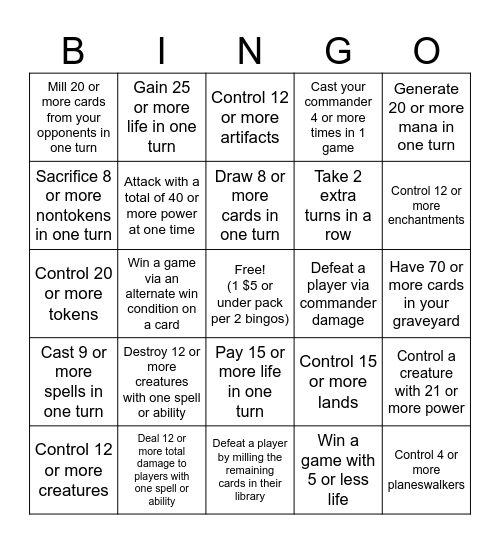 Commander Bingo Card