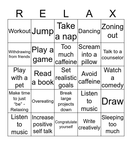 RELAX Bingo  Bingo Card