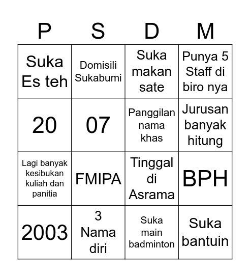 Soal Keenam Belas Bingo Card