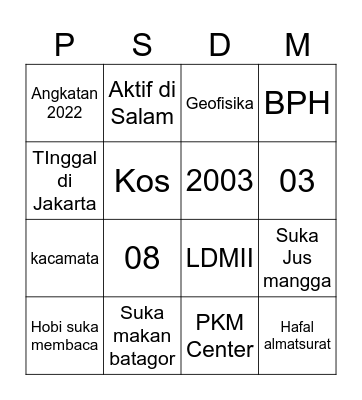 Soal Kedua Belas Bingo Card