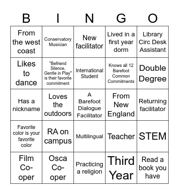 Barefoot  B I N G O Bingo Card