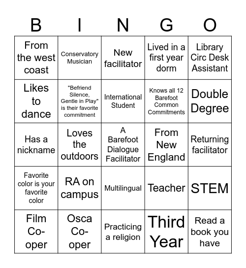 Barefoot  B I N G O Bingo Card