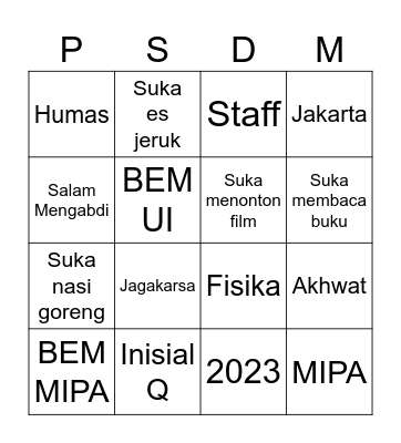 Untitled Bingo Card