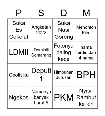 Soal Ketiga Belas Bingo Card