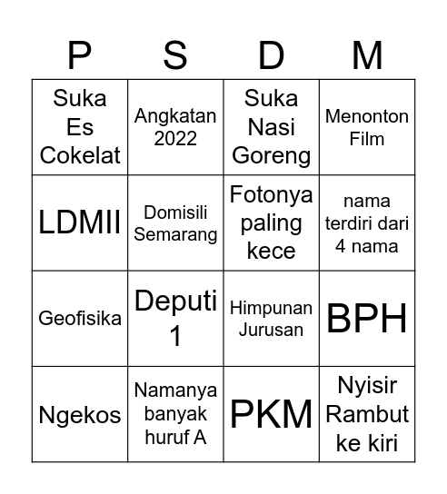 Soal Ketiga Belas Bingo Card