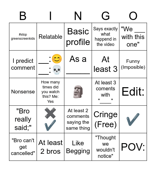 YTS Bingo Card