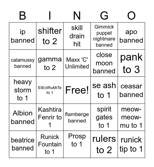 August 2024 Banlist Bingo Card