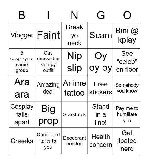 Anime Impulse Board Bingo Card