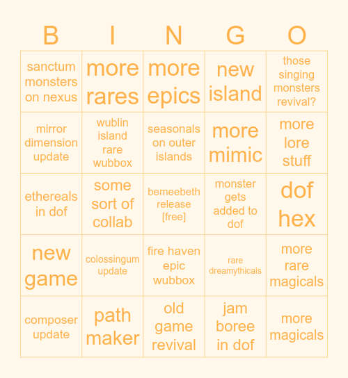 sparki's anniversary month bingo Card