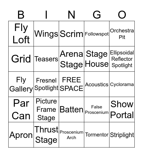 Musical Theatre Bingo  Bingo Card