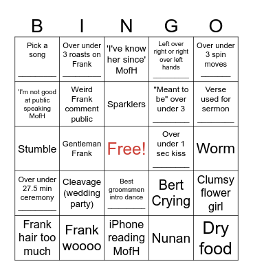 Wedding Bingo Card