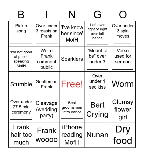 Wedding Bingo Card