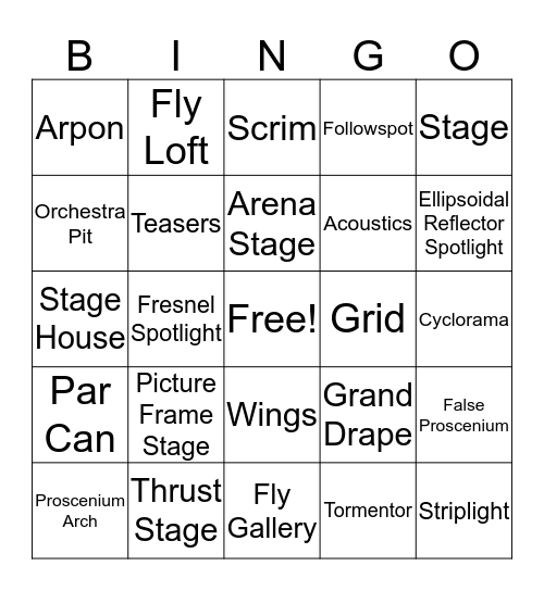 Muscial Theatre Bingo Card