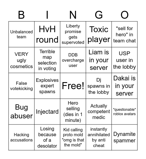 In-game RR bingo board :DDDDDD Bingo Card