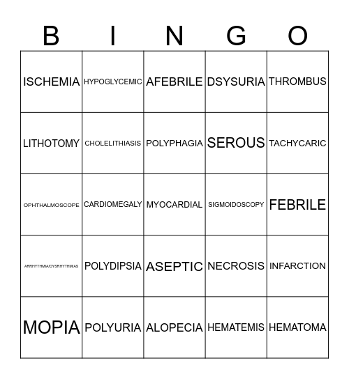 MEDICAL TERM REVIEW Bingo Card