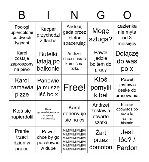 Bingo Zelwerowicza Bingo Card